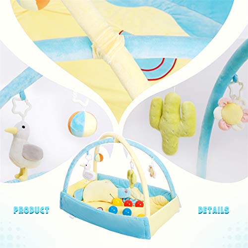 CRZDEAL Gimnasio de Actividades para Bebés, Area de Juego para Bebé, Bolas de Colores y Almohadas de Animales, Material de Algodón Súper Suave, 110*105*68cm, Adecuado para Bebé de 0 a 36 Meses