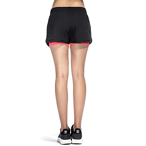 CtopoGo Pantalones Cortos de Deporte 2 en 1 para Mujer Pantalones Cortos Deportivo de Yoga para Hacer Ejercicio Pantalones Cortos para Deporte al Aire Libre Respirable (Black, XL)