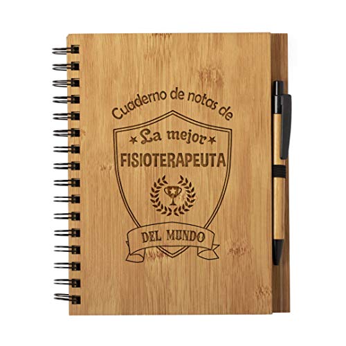 Cuaderno de Notas la Mejor Fisioterapeuta del Mundo - Libreta de Madera Natural con Boligrafo Regalo Original Tamaño A5