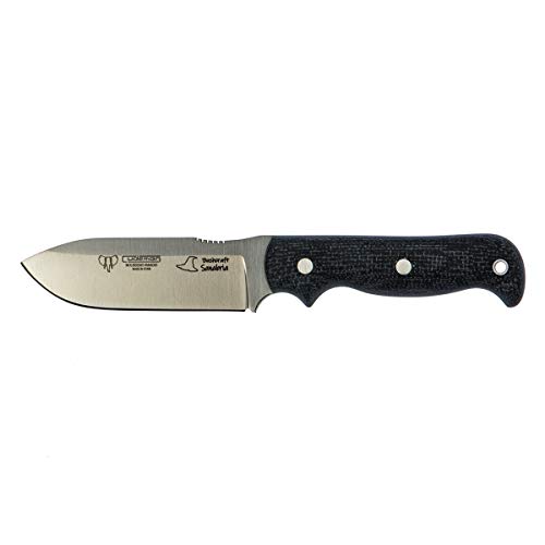 Cuchillo Cudeman 181-T Sanabria BUSHCRAFT de un Duende de Negro Hoja de Acero MoVa de 9 cm empuñadura de Yute Negra de 10 cm Funda de Cuero para Caza, Pesca, Supervivencia y Bushcraft