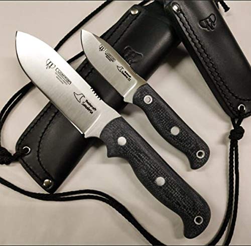 Cuchillo Cudeman 182-T Mini Sanabria II BUSHCRAFT de un Duende de Negro Hoja de Acero MoVa de 7 cm empuñadura de Yute Negro de 8,5 cm Funda de Cuero para Caza, Pesca, Supervivencia y Bushcraft