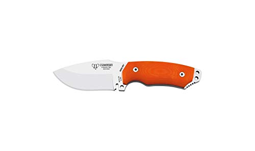 Cudeman Cuchillo 115-J Mini Boina Verde Hoja de Acero Böhler N-695 de 9 cm empuñadura de G-10 Naranja de 10 cm Funda de Cuero para Caza, Pesca, Supervivencia y bushcraft + Portabotellas Regalo