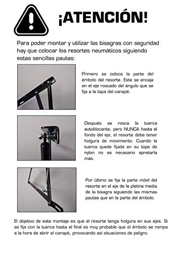 Cuens Descanso Juego de 2 amortiguadores o Resortes de Gas para canapes (1500 Newton) Brida M-8. para canapés de 180cm Cuens Descanso Juego de 2 amortiguadores o Resortes de Gas para canapes (1500 Newton) Brida M-8. para canapés de 180cm