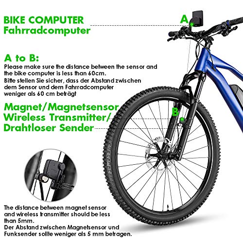 Cuentakilómetros Bicicleta Inalambrico, Impermeable Cuentakilometros Bicicleta Spinning, Velocímetros Bicicleta Inalámbrico con Retroiluminación de Pantalla LCD, Ciclocomputador Bici Montaña-Azul