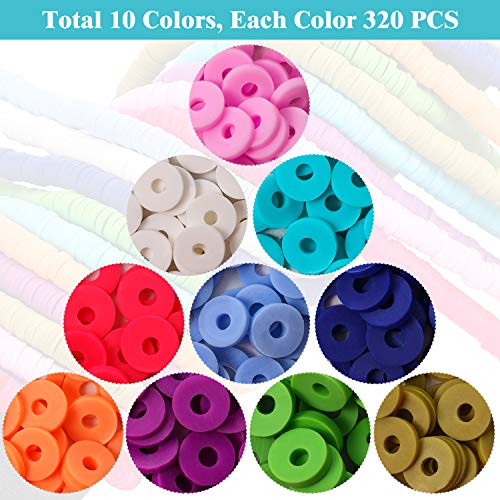 Cuentas de Arcilla 6 mm 10 Filamentos Cuenta Espaciadora de Vinilo Plano Redondo Suelto Polímero Hecho a Mano Acerca de 3500 Piezas Bricolaje Multicolor para Fabricación Joyería (6 mm, 10 Colores)