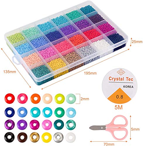 Cuentas de Colores, KEEHOM Set Mini Cuentas 2mm Abalorios Cristal para DIY Pulseras Collares Bisutería (24 Colores)