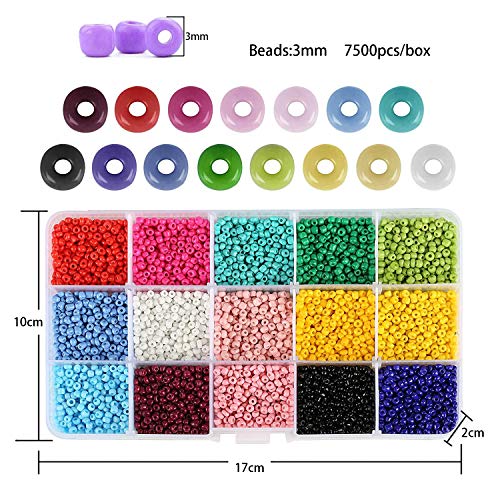 Cuentas de Cristal para Los niños DIY Pulseras Collares y Joyería-Making, 3mm Mini Regalo Cadena Cadena de Cuentas de Fabricación de Juego(15 Colores)