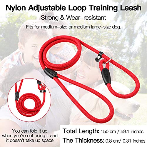 Cuerda de Correa Ajustable de Nylon de Plomo de Perro Correa de Entrenamiento de Mascotas Cuerda de Collar de antideslizantepara Caminar Entrenamiento Mascotas 1,5 m (Rojo)