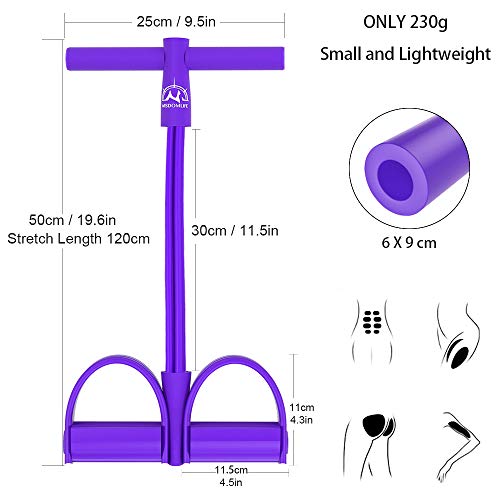 Cuerda para ejercitar piernas, 4 tubos, multifunción, para yoga, fitness, pedal, cuerda de tracción, culturismo, expansión, bandas de resistencia para el ejercicio en casa y el gimnasio (morado)