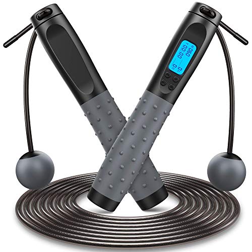 Cuerda para Saltar, Contador Digital 2 Modos Cuerda de Saltar Sin Enredos con Rodamientos de Bolas de 360° Mango Ponderado y Longitud Ajustable Comba de Crossfit para Fitness Ejercicio Físico Cuerda para Saltar, Contador Digital 2 Modos Cuerda de Saltar Sin Enredos con Rodamientos de Bolas de 360° Mango Ponderado y Longitud Ajustable Comba de Crossfit para Fitness Ejercicio Físico