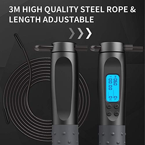 Cuerda para Saltar, Contador Digital 2 Modos Cuerda de Saltar Sin Enredos con Rodamientos de Bolas de 360° Mango Ponderado y Longitud Ajustable Comba de Crossfit para Fitness Ejercicio Físico Cuerda para Saltar, Contador Digital 2 Modos Cuerda de Saltar Sin Enredos con Rodamientos de Bolas de 360° Mango Ponderado y Longitud Ajustable Comba de Crossfit para Fitness Ejercicio Físico