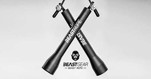 Cuerda para saltar de alta velocidad de Beast Gear. Comba de CrossFit, Boxeo, MMA. Longitud Ajustable y Rodamientos Ligeros, Ideal para Saltos Dobles. Garantía de por vida