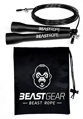 Cuerda para saltar de alta velocidad de Beast Gear. Comba de CrossFit, Boxeo, MMA. Longitud Ajustable y Rodamientos Ligeros, Ideal para Saltos Dobles. Garantía de por vida