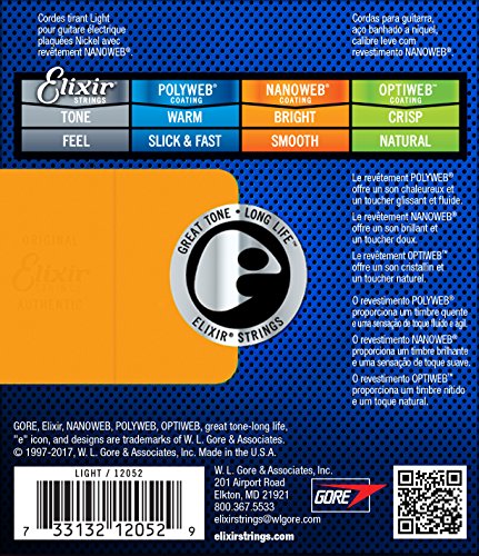 Cuerdas para guitarra eléctrica Elixir Strings con recubrimiento NANOWEB, calibre ligero (.010-.046) Cuerdas para guitarra eléctrica Elixir Strings con recubrimiento NANOWEB, calibre ligero (.010-.046)