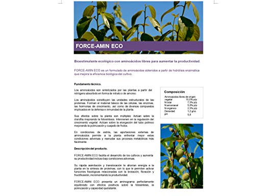 CULTIVERS Force-Amin Eco de 1 l. Abono - Fertilizante de Aminoácidos Vegetales potencia el crecimiento de tu plantas en exterior e interior. Aumenta la productividad