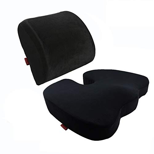 Curious fish Memory Foam Seat Cushion Lumbar Back Support Pillow Lumbar Respaldo Almohada Cojín terapéutico Ortopédico Ergonómico Espuma Memoria Prevención(Cojín del asiento+Soporte lumbar,Negro)