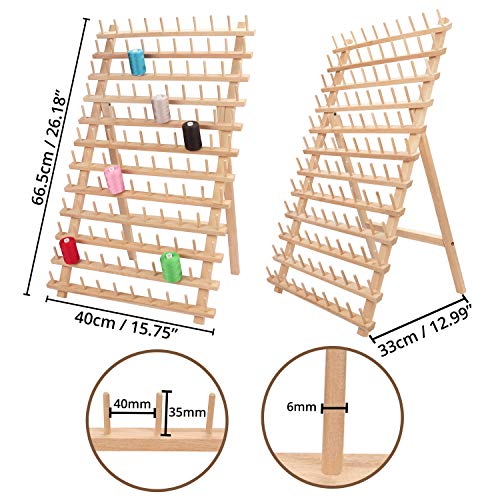 Curtzy Porta Hilos de Madera para 120 Carretes de Hilo - Organizador Costura de Pared con Ganchos para Colgarlo - Organizador de Hilos de Madera de Haya para Bordado, Costura, Hacer Colchas