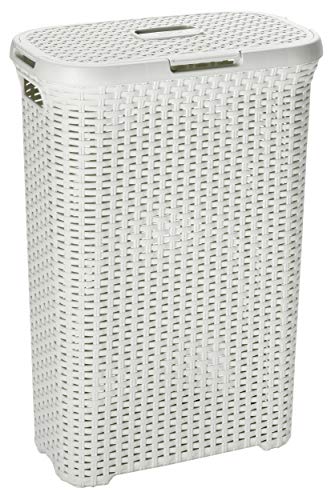 Curver 189207 - Cesta de ropa Natural Style, con tapa natural, 42.8 x 32.1 x 59.5 cm, color blanco Curver 189207 - Cesta de ropa Natural Style, con tapa natural, 42.8 x 32.1 x 59.5 cm, color blanco
