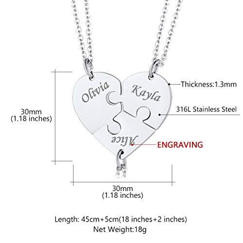 Custom4U Nombres Grabados Láser Gratis Collar Personalizable DIY de Amigos Familias Rompecapezas Regalo Romántico de Amor para Novios Acero Inoxidable Tres Piezas Plateado Custom4U Nombres Grabados Láser Gratis Collar Personalizable DIY de Amigos Familias Rompecapezas Regalo Romántico de Amor para Novios Acero Inoxidable Tres Piezas Plateado