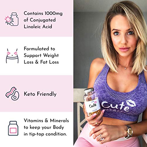 Cute Nutrition CLA Softgels 1000mg sin OMG Pastillas de Ácido Linoleico Conjugado Natural Súper Fuerte Para Mujeres