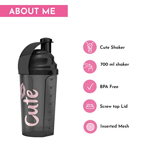 Cute Nutrition Shaker coctelera negra para mujer 700ml Duradero de alta calidad y sin BPA