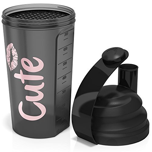 Cute Nutrition Shaker coctelera negra para mujer 700ml Duradero de alta calidad y sin BPA