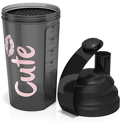 Cute Nutrition Shaker coctelera negra para mujer 700ml Duradero de alta calidad y sin BPA Cute Nutrition Shaker coctelera negra para mujer 700ml Duradero de alta calidad y sin BPA