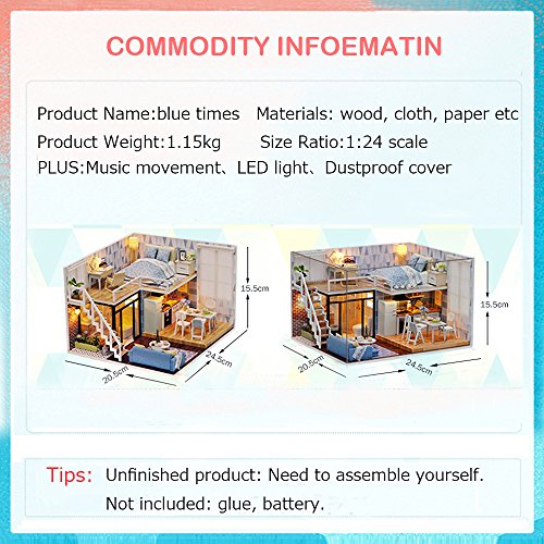 CUTEBEE Miniatura de la casa de muñecas con Muebles, Equipo de casa de muñecas de Madera DIY, más Resistente al Polvo y el Movimiento de música CUTEBEE Miniatura de la casa de muñecas con Muebles, Equipo de casa de muñecas de Madera DIY, más Resistente al Polvo y el Movimiento de música