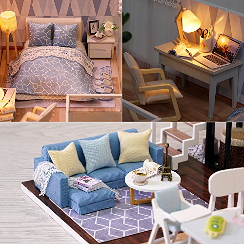 CUTEBEE Miniatura de la casa de muñecas con Muebles, Equipo de casa de muñecas de Madera DIY, más Resistente al Polvo y el Movimiento de música CUTEBEE Miniatura de la casa de muñecas con Muebles, Equipo de casa de muñecas de Madera DIY, más Resistente al Polvo y el Movimiento de música