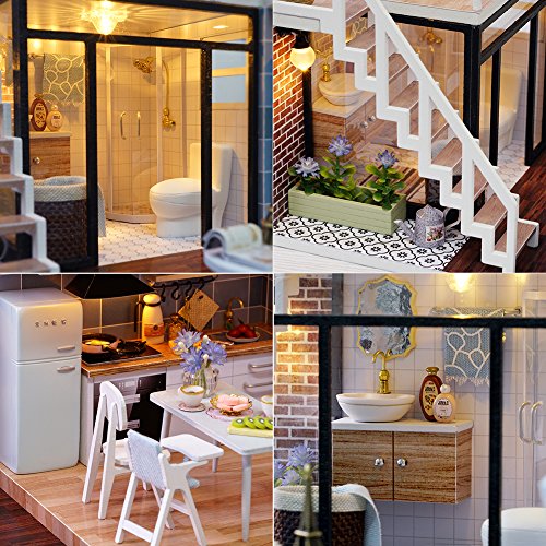 CUTEBEE Miniatura de la casa de muñecas con Muebles, Equipo de casa de muñecas de Madera DIY, más Resistente al Polvo y el Movimiento de música CUTEBEE Miniatura de la casa de muñecas con Muebles, Equipo de casa de muñecas de Madera DIY, más Resistente al Polvo y el Movimiento de música
