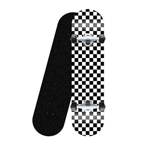 CUTEY Trucos estándar Complete Skateboard 31" a Cuadros patrón de 7 Capas de Arce Kick Doble Cubierta cóncava del Tablero del patín,White Bracket