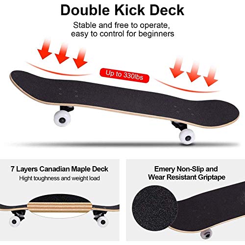 CUTEY Trucos estándar Complete Skateboard 31" a Cuadros patrón de 7 Capas de Arce Kick Doble Cubierta cóncava del Tablero del patín,White Bracket