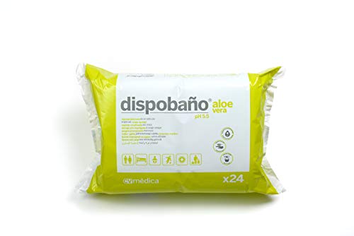CV Medica Dispobaño Esponja Jabonosa Desechable para Pieles Sensibles, con Aloe Vera, pH5.5, 100g/m2, 12x20 cm, Paquete de 24