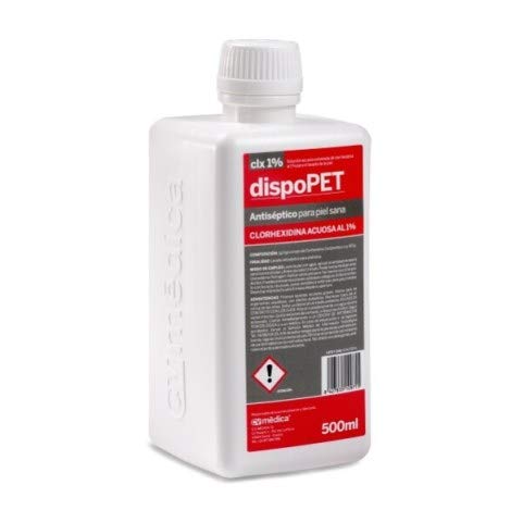CV Medica Dispopet CLX 1% 500 Ml. Solución acuosa Coloreada de digluconato de clorhexidina al 1% para el Lavado antiséptico de la Piel Sana CV Medica Dispopet CLX 1% 500 Ml. Solución acuosa Coloreada de digluconato de clorhexidina al 1% para el Lavado antiséptico de la Piel Sana