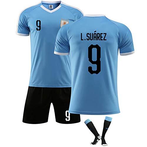 CWWAP Forlan 10 Camiseta de fútbol de Uruguay No. 9 Camiseta de hinchas, Camiseta de Jersey de fútbol elástica de poliéster y Pantalones Cortos Uniformes de Entrenamiento del Equipo-No.9-26