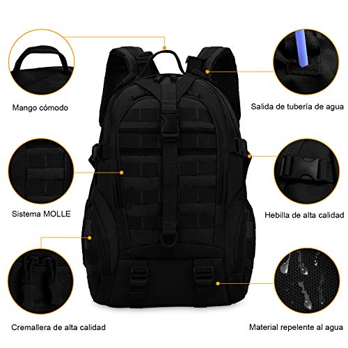 CX&LL 35L Mochila Táctica Impermeable Mochila Senderismo Molle Mochila Macuto Militar para Excursiòn Montañismo Ciclismo Escalada al Aire Libre Deporte Trekking (Negro)