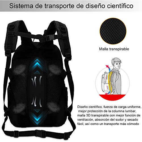 CX&LL 35L Mochila Táctica Impermeable Mochila Senderismo Molle Mochila Macuto Militar para Excursiòn Montañismo Ciclismo Escalada al Aire Libre Deporte Trekking (Negro)