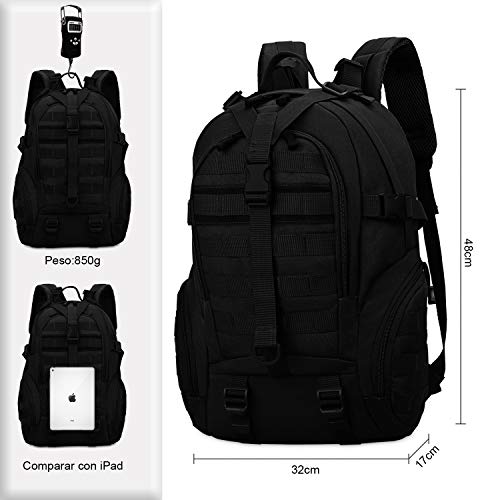 CX&LL 35L Mochila Táctica Impermeable Mochila Senderismo Molle Mochila Macuto Militar para Excursiòn Montañismo Ciclismo Escalada al Aire Libre Deporte Trekking (Negro)