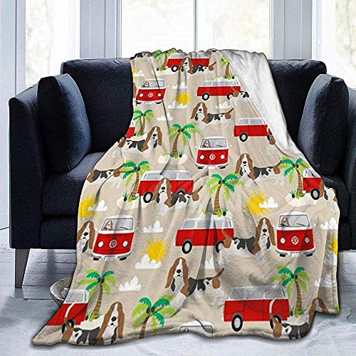 Cy-ril Throw Blanket Basset Hound Dog Summer Bus Palm Trees Manta de Felpa de Terciopelo de Franela Ultra Suave 100 x 130 cm Cy-ril Throw Blanket Basset Hound Dog Summer Bus Palm Trees Manta de Felpa de Terciopelo de Franela Ultra Suave 100 x 130 cm