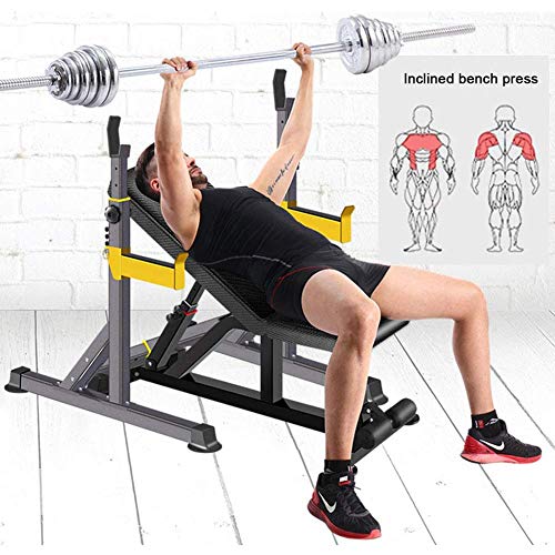 CYC Press de banca Ajustable Barra con Barra Rack Barra con Barra Multifuncional Levantamiento de Pesas Marco de la Cama Bicicleta de Ejercicio Fitness,Negro