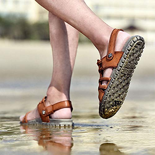 Czcrw Nuevos Hombres Ocasionales Sandalias Suaves Hombres cómodos Verano Sandalias de Cuero Hombres Romano Verano Sandalias de Playa al Aire Libre Tamaño Grande 38-44