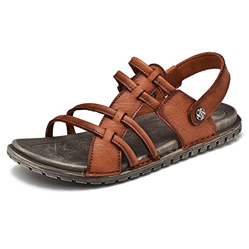 Czcrw Nuevos Hombres Ocasionales Sandalias Suaves Hombres cómodos Verano Sandalias de Cuero Hombres Romano Verano Sandalias de Playa al Aire Libre Tamaño Grande 38-44