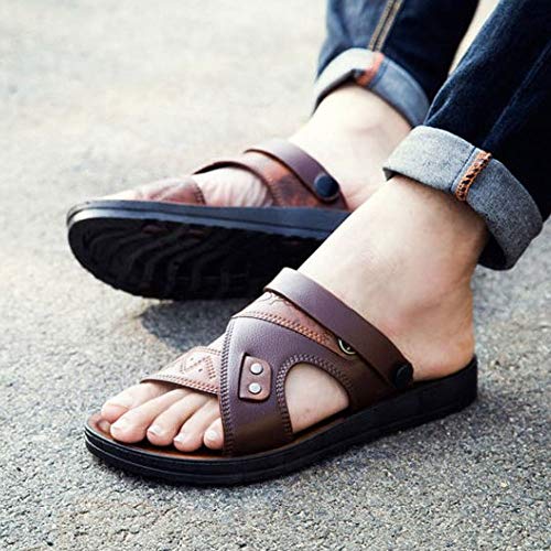 Czcrw Sandalias de los Hombres de Cuero Antideslizante Sandalias de Cuero de Moda Zapatos de Verano for Hombre Sandalia de Playa Romana Recreación al Aire Libre Zapatillas Cómodo
