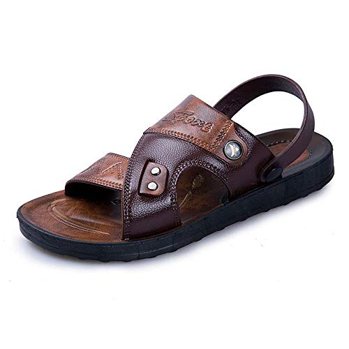 Czcrw Sandalias de los Hombres de Cuero Antideslizante Sandalias de Cuero de Moda Zapatos de Verano for Hombre Sandalia de Playa Romana Recreación al Aire Libre Zapatillas Cómodo