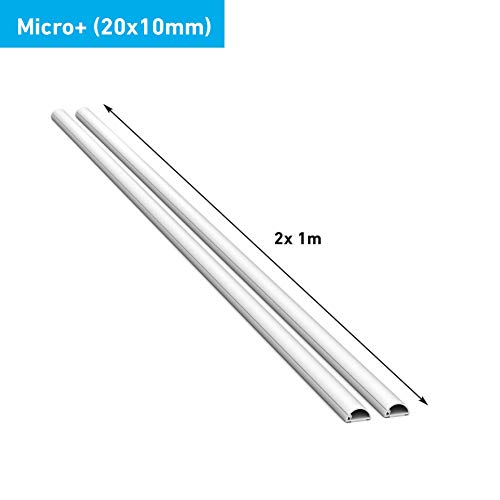 D-Line Micro+ 1D2010W-2PK | Canaletas de plástico para cables de red y líneas eléctricas | Canaletas para cables eléctricos de 2 x 1 metro de longitudes en color blanco | 20x10 mm (2 metros)