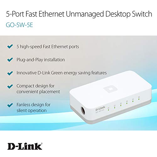 D-Link GO-SW-5E - Switch de red con 5 puertos 10/100 Mps, color blanco