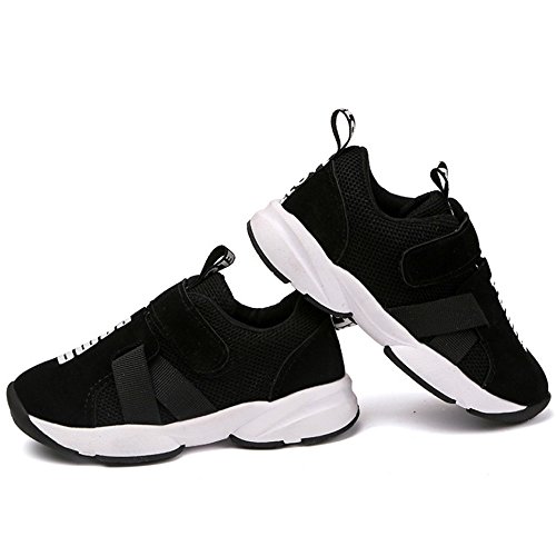 Daclay Zapatos niños Deportivo Transpirable y Transpirable con Parte Superior de Cuero cómoda con Zapatillas Velcro niña Sneakers (Negro, Numeric_31)