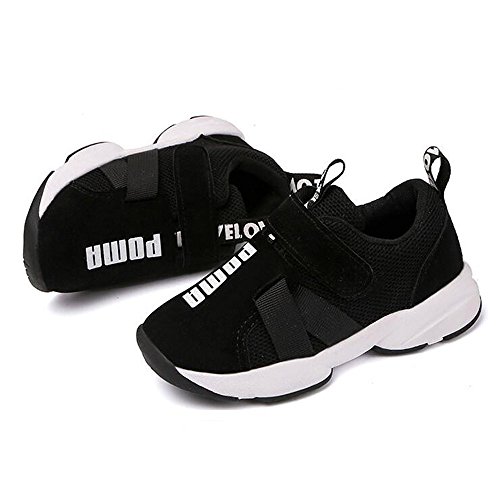 Daclay Zapatos niños Deportivo Transpirable y Transpirable con Parte Superior de Cuero cómoda con Zapatillas Velcro niña Sneakers (Negro, Numeric_31)