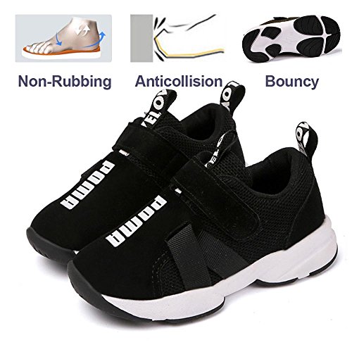 Daclay Zapatos niños Deportivo Transpirable y Transpirable con Parte Superior de Cuero cómoda con Zapatillas Velcro niña Sneakers (Negro, Numeric_31)