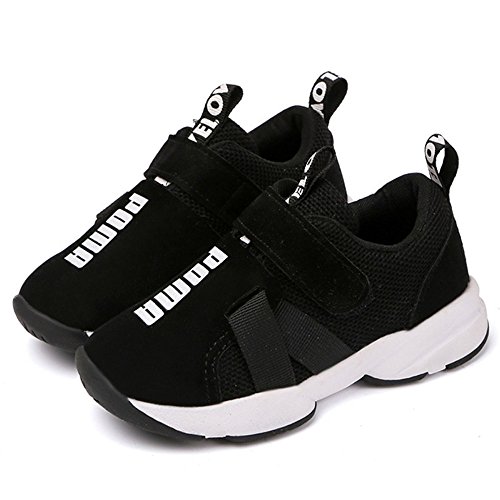 Daclay Zapatos niños Deportivo Transpirable y Transpirable con Parte Superior de Cuero cómoda con Zapatillas Velcro niña Sneakers (Negro, Numeric_31)